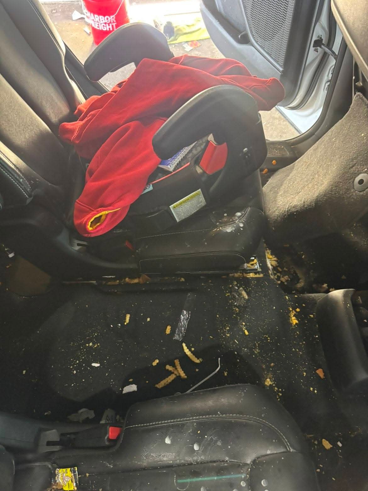 Rear floor and child seat area before detailing